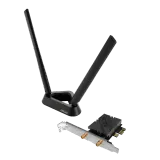 ASUS PCE-BE92BT Wi-Fi 7 PCIe card with its magnetic two-antenna base