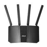 ASUS RT-BE55 Wi-Fi 7 router with four antennas raised, front view