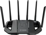 ASUS TUF Gaming BE6500 Wi-Fi 7 router, black body with six antennas, front view