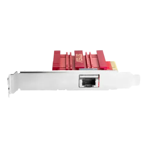 ASUS XG-C100C 10 Gbps PCIe network card with red heatsink and one RJ45 port
