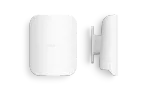 eero Outdoor 7 Wi-Fi 7 outdoor unit, white weatherproof body shown from the front and from the side on its wall mount