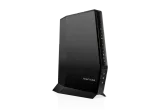 NETGEAR Nighthawk CAX30S cable modem router, black upright unit on a stand, front angle view
