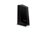 NETGEAR Nighthawk CM2500 cable modem, black upright body, front angle view