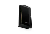 NETGEAR Nighthawk CM3000 cable modem, black upright body, front angle view