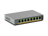 NETGEAR GS108EPP eight-port PoE+ switch, grey metal case, front angle view