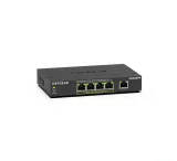 NETGEAR GS305PPv3 five-port PoE+ switch, black metal case, front angle view