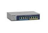 NETGEAR MS108EUP eight-port multi-gig PoE++ switch, grey metal case, front angle view