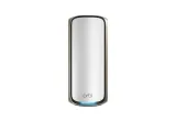 NETGEAR Orbi RBE970 Wi-Fi 7 add-on satellite, white tower with metallic trim, front view