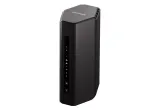 NETGEAR Nighthawk RS300 Wi-Fi 7 router, black upright tower, front angle view